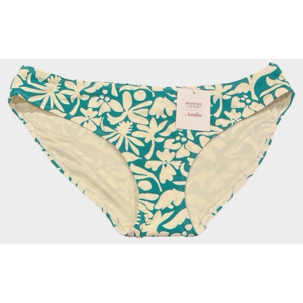Marine Layer Andie Size Large Bikini Bottom New NWT Swim Floral Green Beige